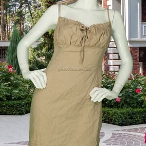 PRETTYLITTLETHING Beige Ruched Tie Strap Bodycon Dress M